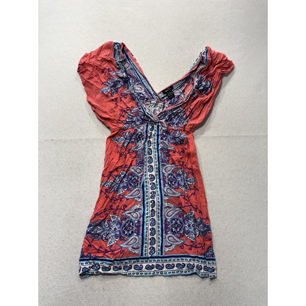 Rue21 Dress Womens L Pink Paisley V Neck Flutter Sleeve Boho Sundress Short